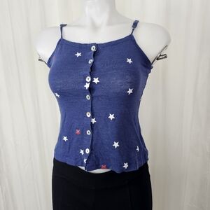 Chaser Square Neck Navy Blue Patriotic Star Print Tank Size XS